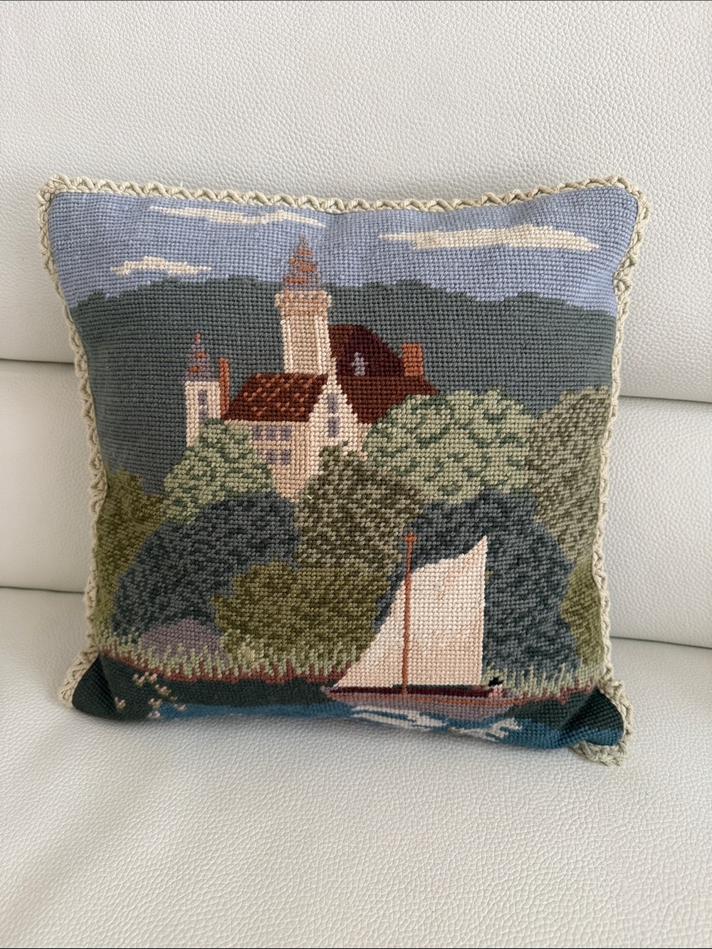 Vintage Needlepoint Accent Pillow Zippered